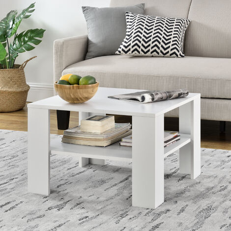 [En.Casa] – Table basse fixe carrée 60 x 60 x 40 cm – Panneau en fibre de bois blanc – Élégante et fonctionnelle pour rangement salon