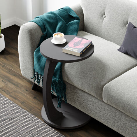 [En.Casa] – Table d'appoint en panneau de particules gris 56 x 38 cm – Forme en C avec 4 roulettes – Montage rapide et facile – Pour salon et chambre