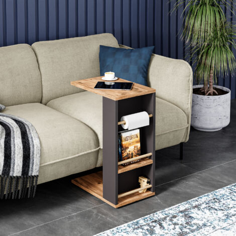 [En.Casa] – Table d'appoint pour ordinateur portable 44 x 29 x 65 cm – Cadre en C avec roulettes – Compartiments de rangement – Effet bois noir