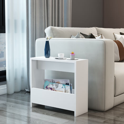 [En.Casa] – Table d'appoint rectangulaire avec porte-revues – Dimensions 60 x 55 x 20 cm – Panneau de particules blanc – Montage rapide