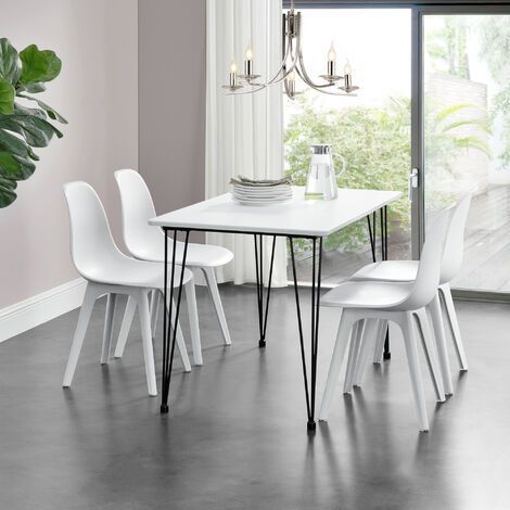 [En.Casa] – Table de salle à manger 4 personnes – Pieds en acier épingle à cheveux – Dimensions 120 x 70 x 75 cm – Plateau MDF blanc, pieds noirs