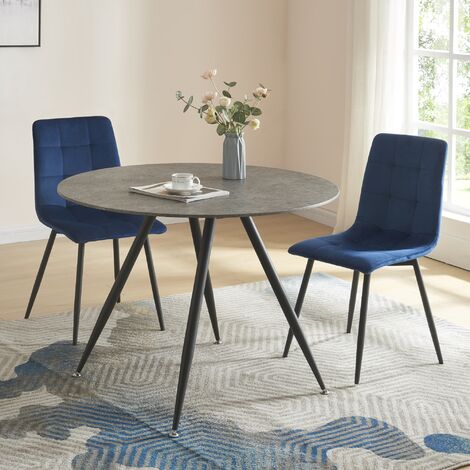 [En.Casa] – Table de salle à manger ronde 100 x 75 cm – Plateau MDF effet béton noir – Pieds en acier laqué – Pour 4 personnes