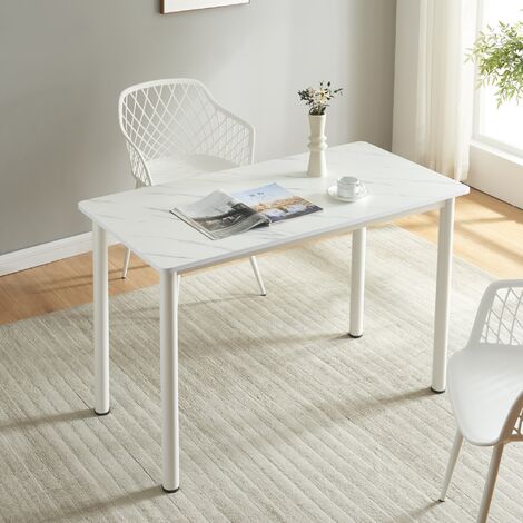 [En.Casa] – Table de salle à manger Tammela 120x60cm – Plateau MDF effet marbre blanc – Pieds en acier – Pour 4 personnes
