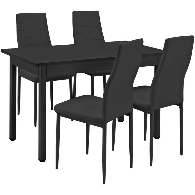 [en.casa] - Table à manger / table de cuisine / table de salle à manger (120x60cm) avec 4 chaises noir rembourrées - Kit de chaise dans le paquet