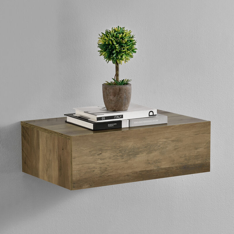 

Mesita de noche de pared con un cajón - Apariencia de madera - 46x30x15cm