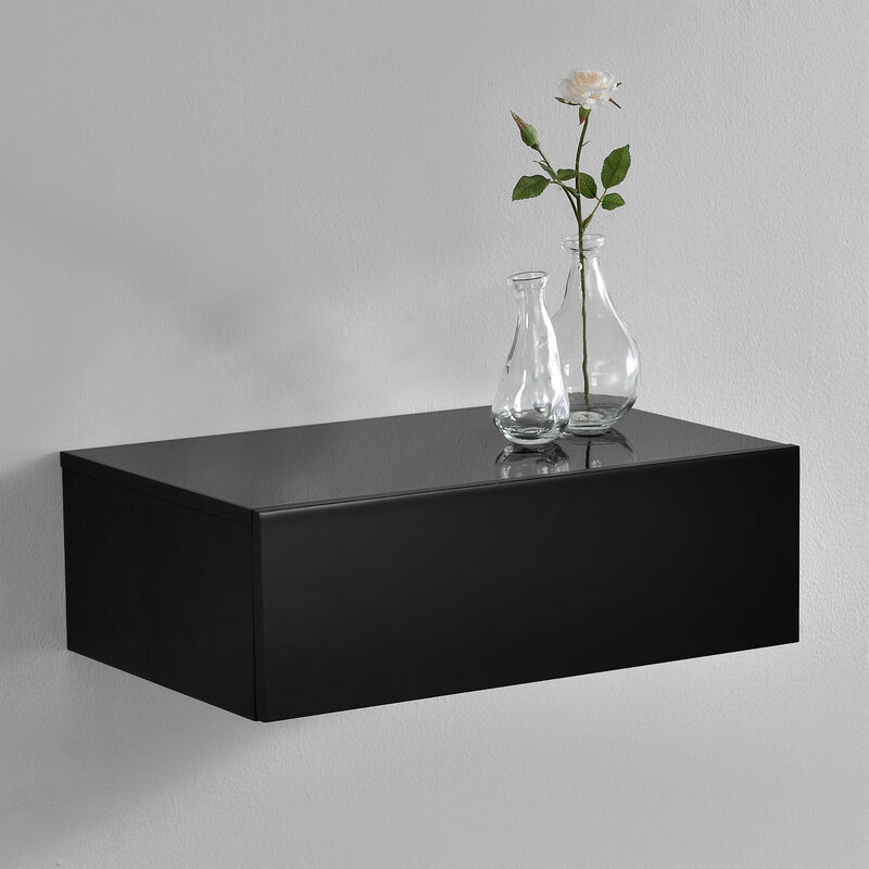 

Mesita de noche de pared con un cajón - Lacado brillo negro - 46x30x15cm