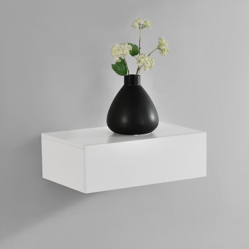 

Mesita de noche de pared con un cajón - Blanco mate - 46x30x15cm