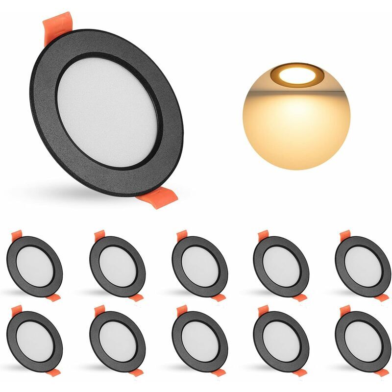 Encastré au mur et au plafond led Downlight Noir, 10 x 5W led Encastré au plafond Downlight 450lm ac 85-265V Plafonnier rond Plafonnier encastré