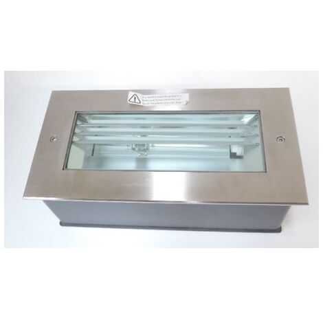 Encastré de sol fluo rectangle bord acier 180x360x120mm verre securit lampe 11W G23 900lm asymétrique 230V 45° IP67 BEGA 8832