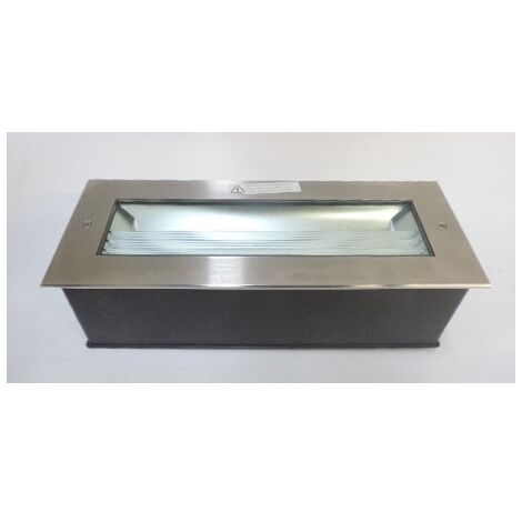 Encastré de sol fluo rectangle bord acier 180x460x120mm verre securit lampe 24W G23 1800lm asymétrique 230V 55° IP67 BEGA 8833
