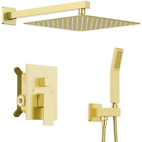 Colonne de Douche Encastrée, SDLOGAL Kit de Douche Complet Encastré avec Tête de Douche Carrée 8,0 pouces, Laiton&Acier Inoxydable