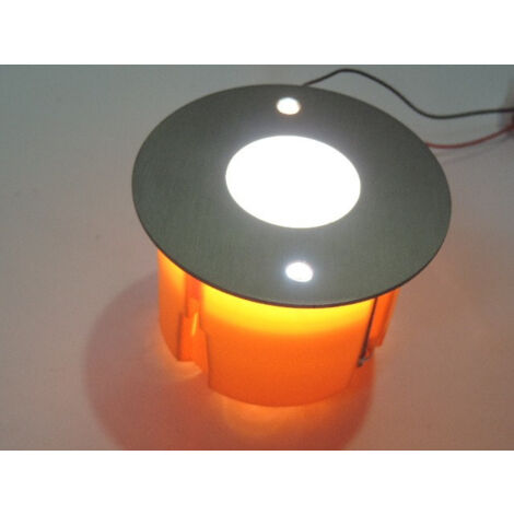 Encastré mural LED Ø 80mm 1.2W inox verre opale lumiere blanche IP20 avec boitier et alim 12V 350mA BRUMBERG P3937W