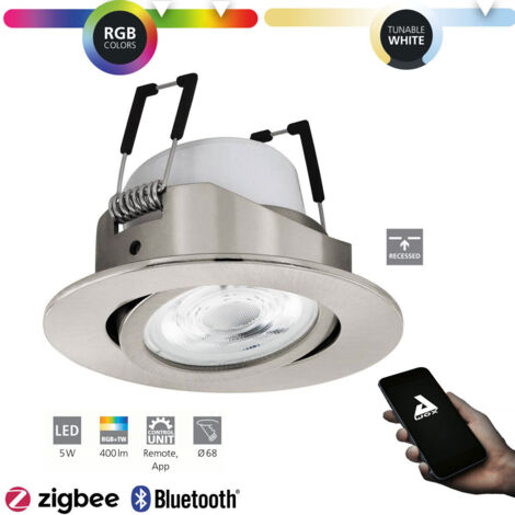 Encastré Saliceto-Z Nickel-Matt H: 4.6 Ø: 8.8cm Rond, Dimmable 2700-6500K Swivel, avec fonction Connect-Z