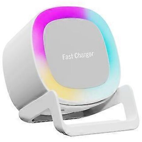 Enceinte Bluetooth 4 en 1, chargeur sans fil 15 W, support pour téléphone portable, veilleuse d'ambiance, lampe de bureau