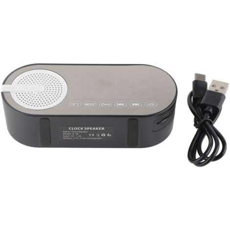 Enceinte Bluetooth avec Double Alarme, Horloge Miroir Bluetooth 5.0, Portable Rechargeable pour Fêtes et Camping, Noir