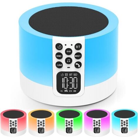 Enceinte Bluetooth avec réveil lumineux et lampe de chevet tactile – 16 sons apaisants, minuterie & haut-parleur intégré