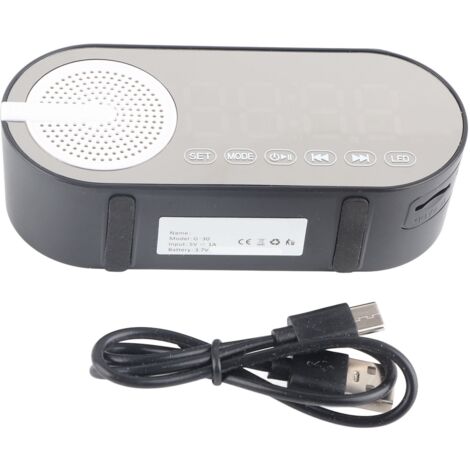 Enceinte Bluetooth avec Réveil Numérique Portable, Petite Taille, Basse Puissante, Radio FM, Miroir, Réveil, Noir