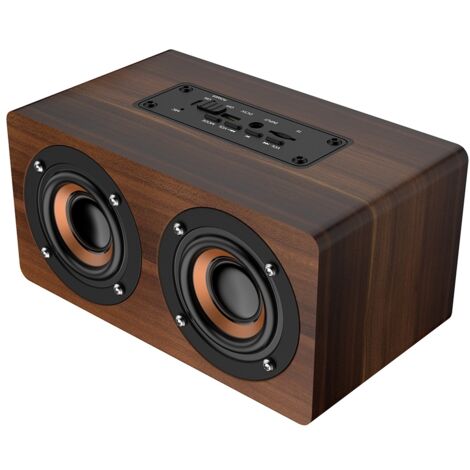 Enceinte Bluetooth Bois avec Radio FM, Subwoofer, Réveil et Horloge - Design Grain Brun