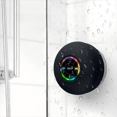 Enceinte Bluetooth de douche sans fil portable, mini haut-parleur à ventouse pour salle de bain, basses stéréo, support sans fil et lumière LED pour douche, maison et extérieur, etc.