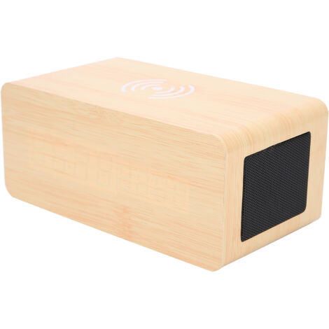Enceinte Bluetooth en Bois avec Horloge et Alarme, Haut-parleur Stéréo Portable, Batterie 2000mAh, Éclairage LED Rouge, Design Bois Jaune