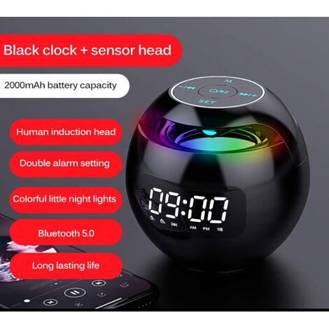 Enceinte Bluetooth et réveil 2 en 1, enceinte sans fil portable, réveil, écran numérique, capteur numérique, réveil intelligent, puce Bluetooth.