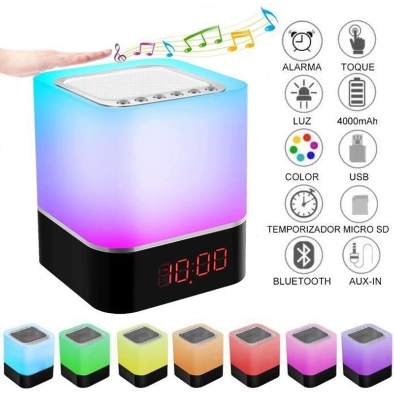 Enceinte Bluetooth ,Haut-parleur Portable sans-fil Lumières LED changement RVB Lampe de chevet chambre Réveil enfants adultes