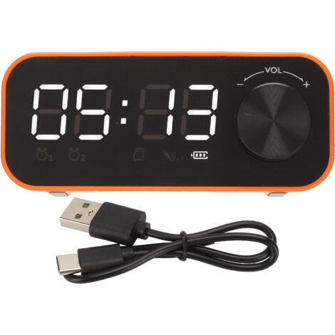 Enceinte Bluetooth Mini avec Double Alarme, Affichage LED et Basses Puissantes - Portable et Sans Fil, Couleur Orange