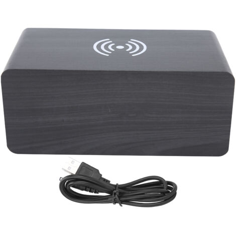 Enceinte Bluetooth Mini Réveil Multifonction 2000mAh Horloge Stéréo en Bois Noir avec Lumière Blanche