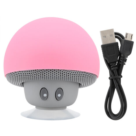 Enceinte Bluetooth Mini Sans Fil Portable en Forme de Champignon avec Subwoofer et Ventouse (Rose)