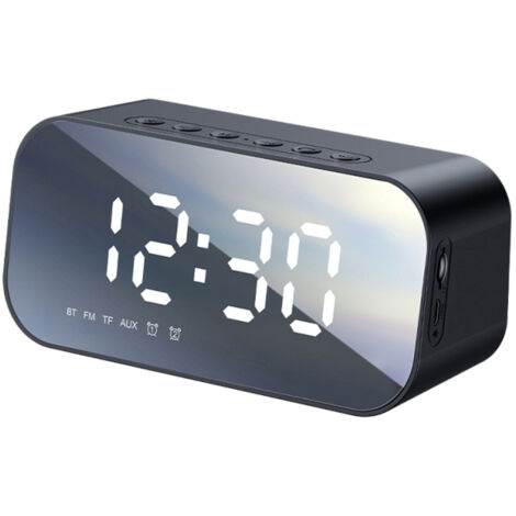 Enceinte Bluetooth, miroir décoratif, horloge LED, radio FM, caisson de basses (lecteur musique, réveil)
