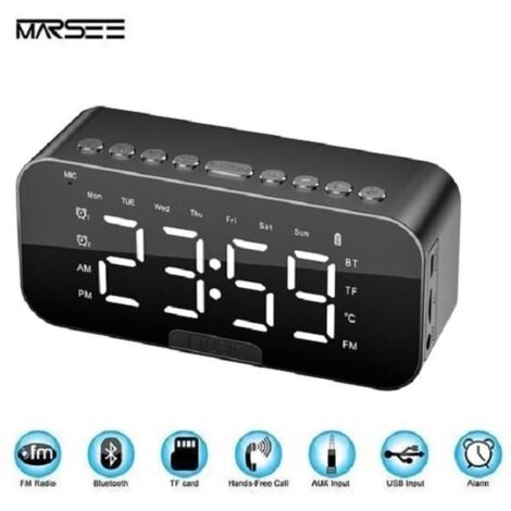 Enceinte Bluetooth Radio Réveil Enceinte Bluetooth avec grand écran LED pour l’affichage de l\'heure/date/température,MicroSD/TF