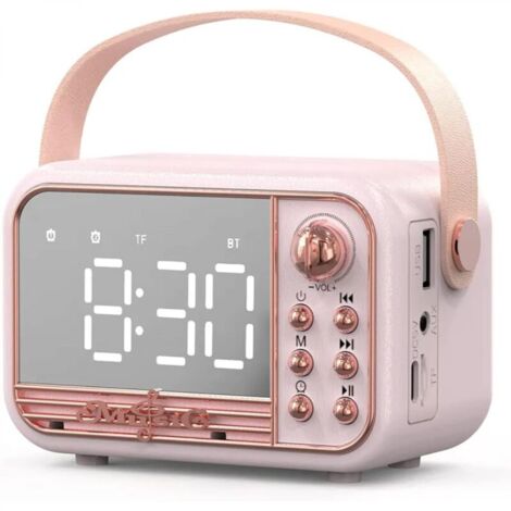 Enceinte Bluetooth rétro, enceinte Bluetooth portable sans fil vintage avec réveil, volume puissant, compatible carte TF, clé USB, entrée AUX, style ancien, pour cuisine, chambre, maison, extérieur (r