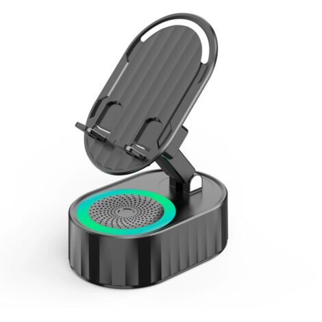 Enceinte Bluetooth sans fil à induction avec support de téléphone 5 en 1, lumière d'ambiance colorée, pliable à 300°, compatible tablettes, iPhone et Android. Idée cadeau pour hommes et femmes (noir)