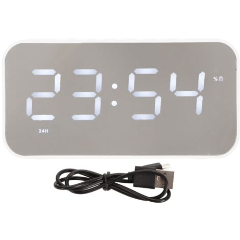 Enceinte Bluetooth sans Fil avec Affichage de Température, Radio FM, Réveil Miroir et Diffusion Vocale, Blanc