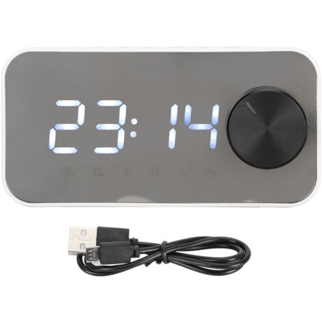 Enceinte Bluetooth sans Fil avec Affichage de Température, Radio FM, Réveil Miroir et Diffusion Vocale, Blanc