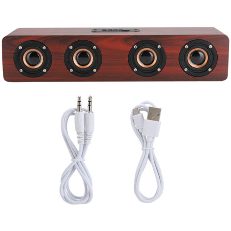 Enceinte Bluetooth sans fil en bois W8 de 12 W avec prise en charge des cartes à insérer/FM/messagerie vocale (texture bois bordeaux (anglais))
