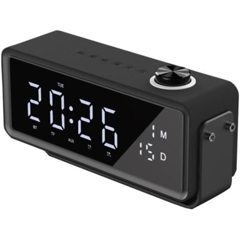 Enceinte Bluetooth sans Fil K5 Haut-Parleur de Musique avec LED Réveil Numérique Support Carte TF / Radio FM (Certifié CE) - Noir