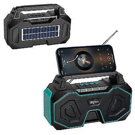 Enceinte Bluetooth solaire portable avec radio FM sans fil et support pour téléphone (verte)