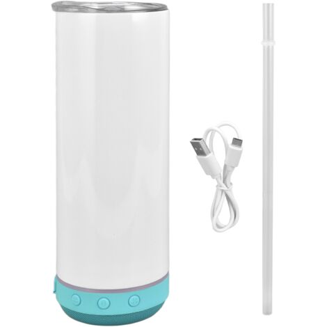 Enceinte Bluetooth Tasse Isotherme 20oz Portable Détachable en Acier Inoxydable avec Sublimation Musicale Fond Bleu