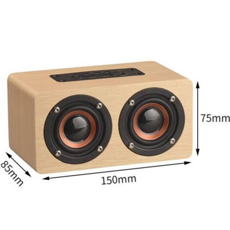 Enceinte bois Bluetooth W5 V5.0, batterie 1000-1200mAh, 2 haut-parleurs 10W, portée 10m, carte TF AUX appel mains libres, veinure bois jaune et rouge