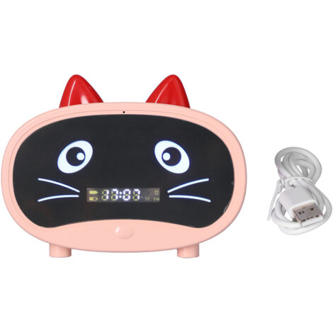Enceinte Mini Mignonne Design Oreilles de Chat, Réveil Double Alarme Multifonction pour Bureau et Chambre à Coucher Rose