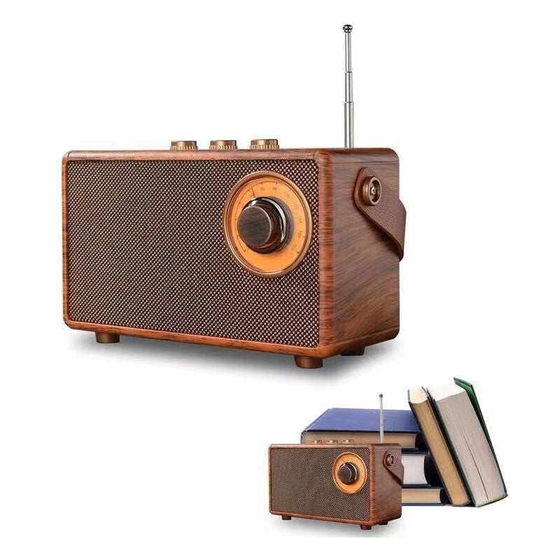 Enceinte portables Bluetooth Rétro mit Radio FM Vintage,Haut-parleur Sans Fil Vintage mit bois poste radio de cuisine,Enceinte Bluetooth rechargeable