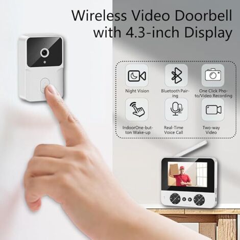Enceinte vidéo avec caméra intelligente externe 1080p et sonnette avec écran IPS, sans Wi-Fi (blanc)