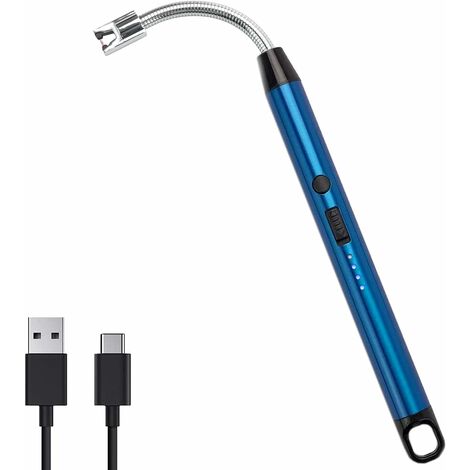 Encendedor de arco de carga USB con cuello flexible de 360°, adecuado para encender velas, estufas de gas, camping, cocina, barbacoas, fuegos artificiales (azul)
