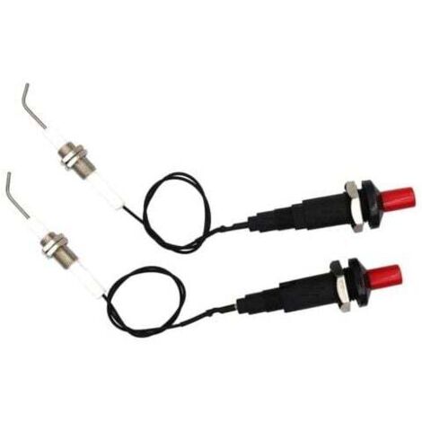 Encendedor de gas para barbacoa/parrilla, piezoeléctrico de botón con cable de encendido cerámico universal con rosca y electrodos de encendido, largo de 30 cm, electrónico, 2 piezas
