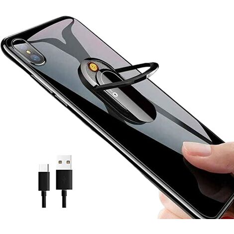 Encendedor eléctrico recargable por USB para teléfono móvil, soporte giratorio para dedo, también soporte magnético para coche. Nunca más te quedarás sin fuego