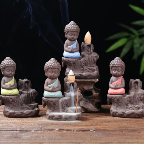 Encensoir Backflow Monk avec Bâtons d'Encens et Support Yoga (Purple Sand, Golden Yellow, 7.8x11.8cm, 30 Pièces)