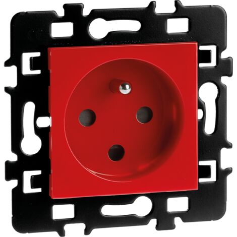 Enchufe 2P+T 16A rojo sin tapa + embellecedor