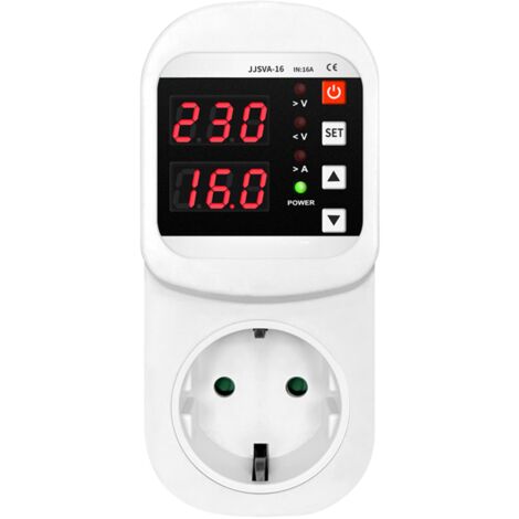 Enchufe con protector automático de voltaje y corriente, pantalla LED, enchufe multifuncional para refrigerador con función de reinicio automático.