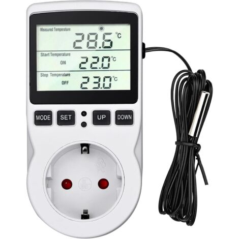 Enchufe con termostato y temporizador digital de 230 V/50 Hz, con sonda para calentador y termostato, ideal para acuarios, incubadoras e invernaderos (de -40 a 120 ℃).